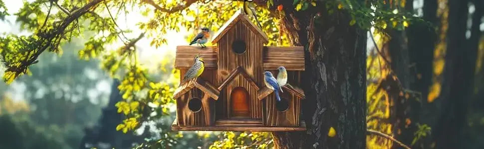 Casa para pájaros colgante de 6 agujeros hecha a mano