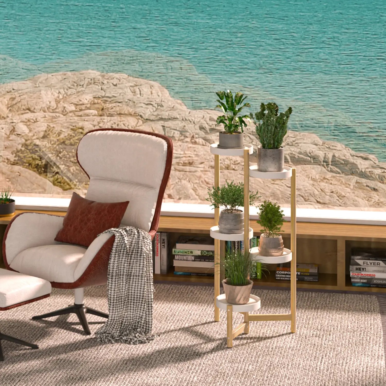 Soporte de bambú de 5 niveles para plantas de interior y exterior