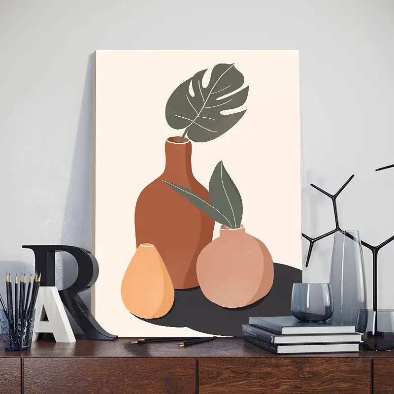 Abstract Orange Leaf Posters Set - Boho Home Wall Art