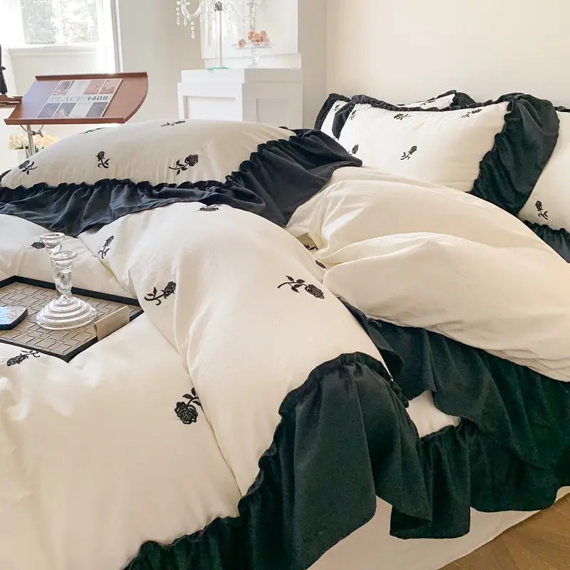 Juego de funda nórdica bordada con rosas - Estilo princesa