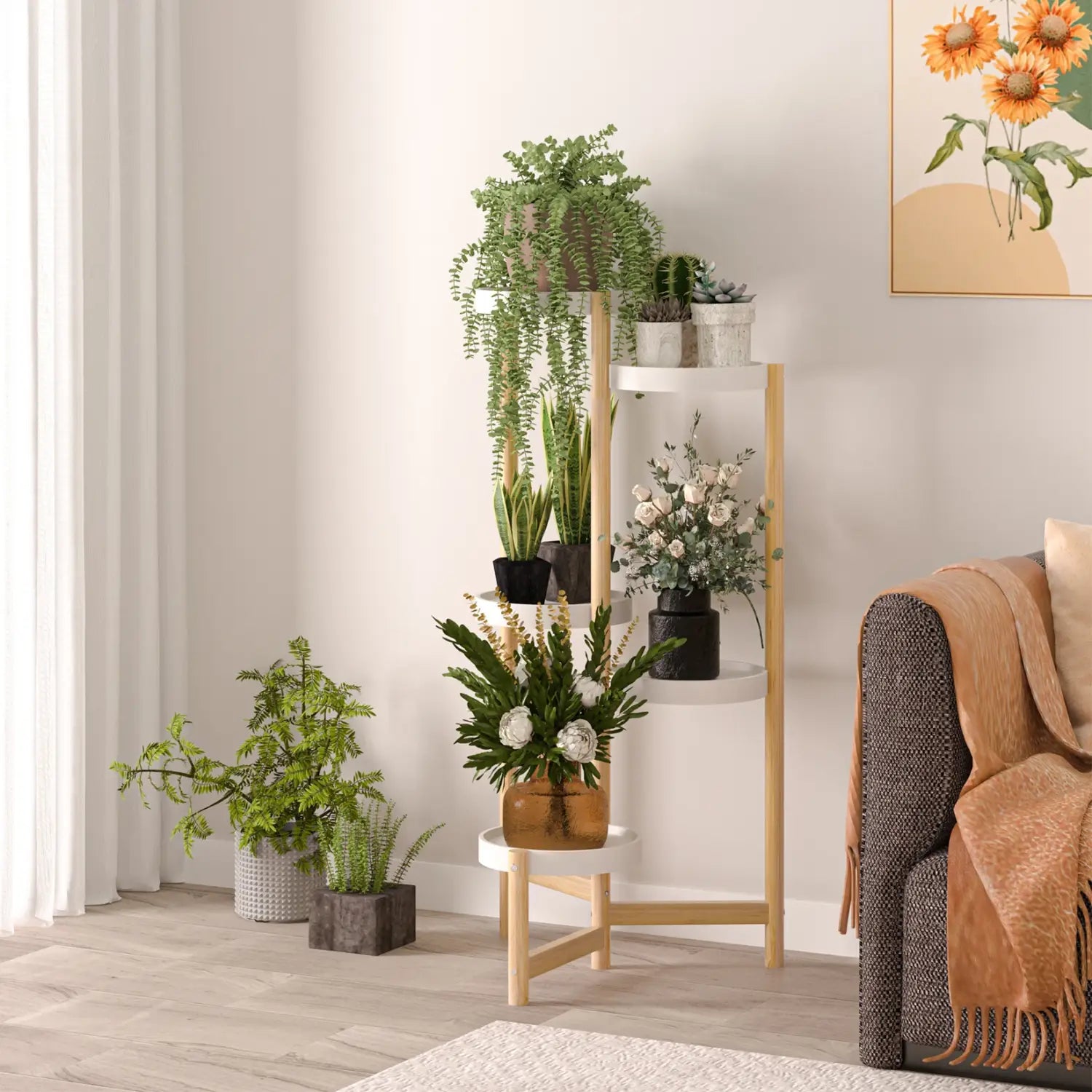 Soporte de bambú de 5 niveles para plantas de interior y exterior