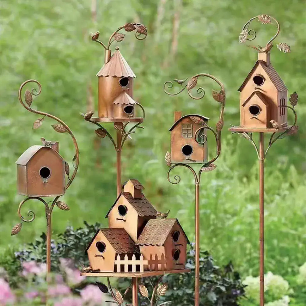 Estacas metálicas para casitas de pájaros para decoración de exteriores