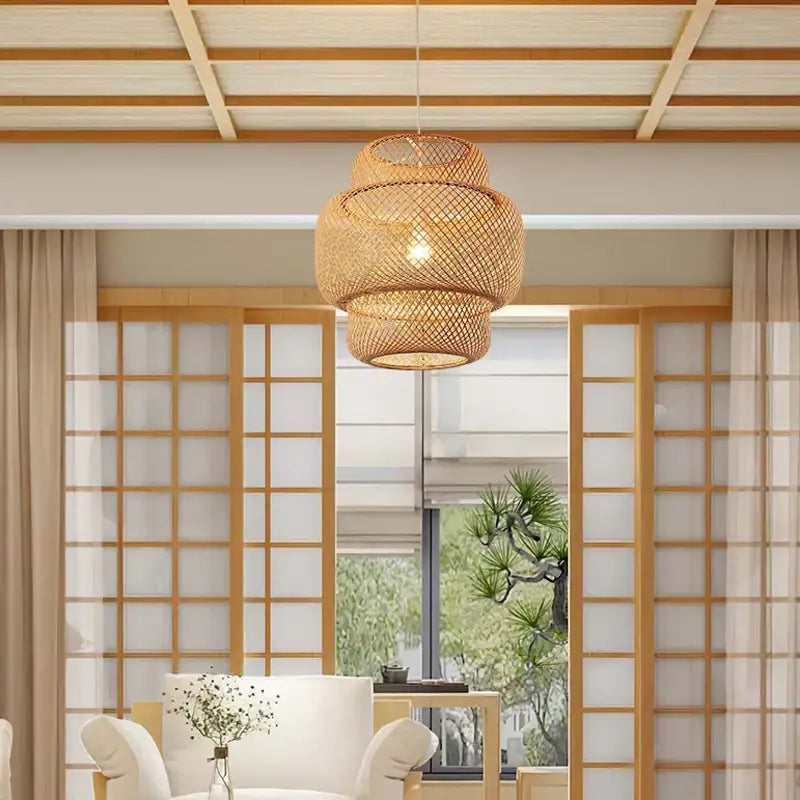 Hand-Knit Bamboo Pendant Ceiling Light