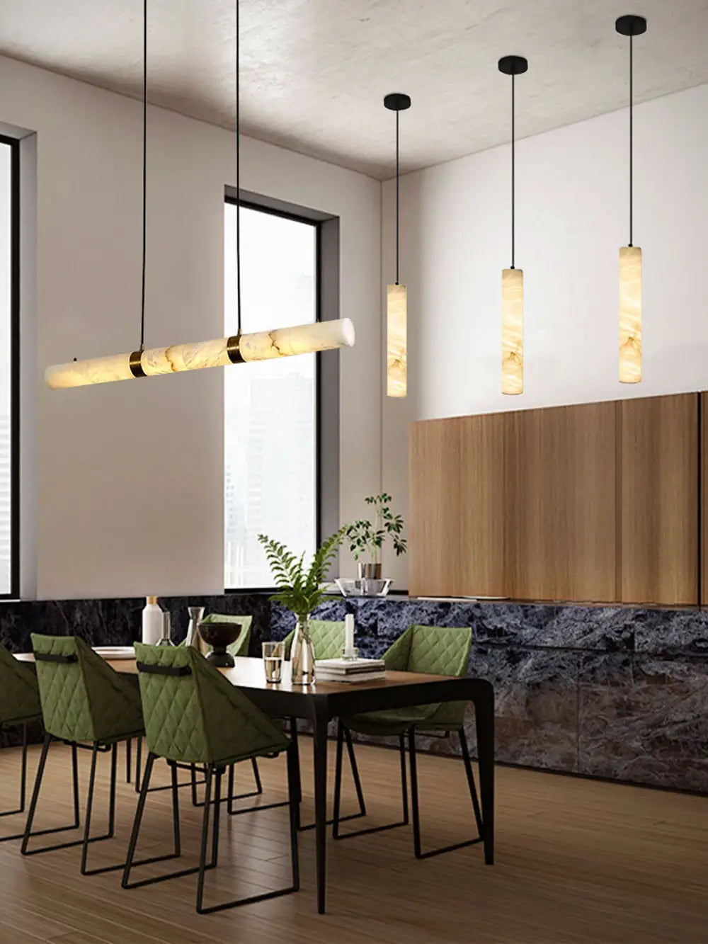 LED Marble Hanging Lamps - White Alabaster