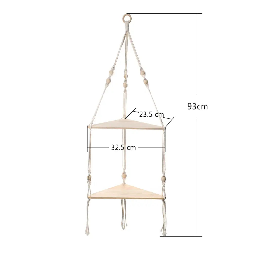 Estante esquinero colgante de macramé para decoración boho