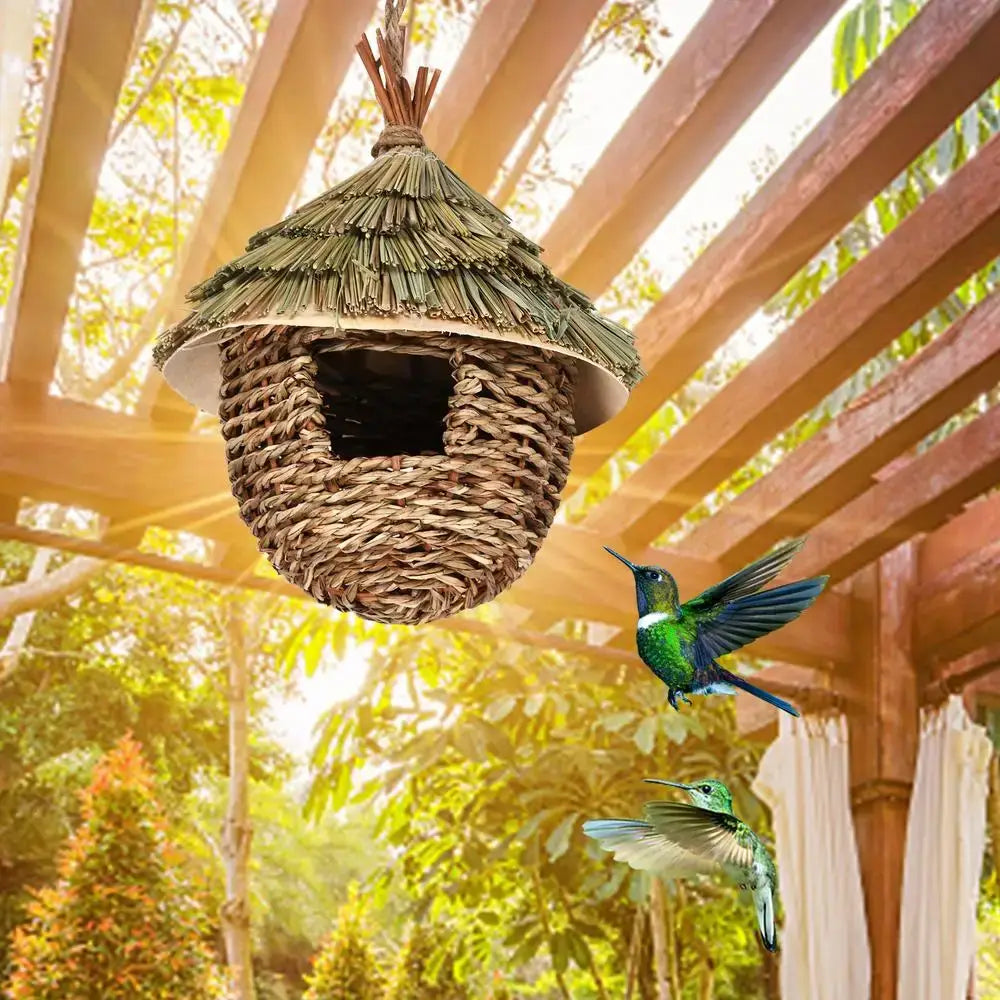 Casita nido de colibrí tejida a mano para jardín