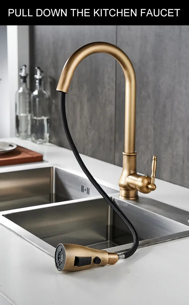 Grifo de cocina extraíble de bronce antiguo