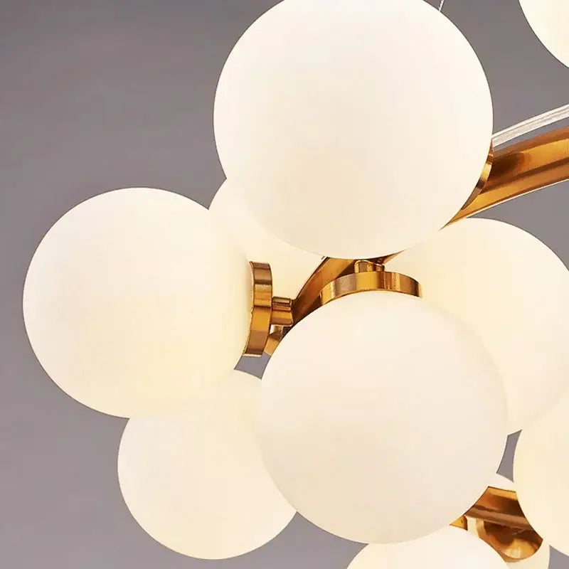 Contemporary Black and Gold Chandelier - White Glass Ball