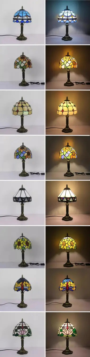 Lámparas de mesa LED E27 estilo barroco retro, estilo mediterráneo vintage, con vidrieras, ideales para dormitorio, lectura, cafetería, bar o escritorio.