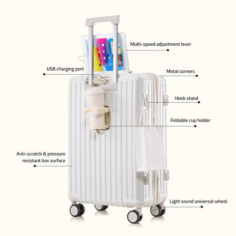 Parts Of Multi-functional Travel Suitcase With USB Charging Ports.
