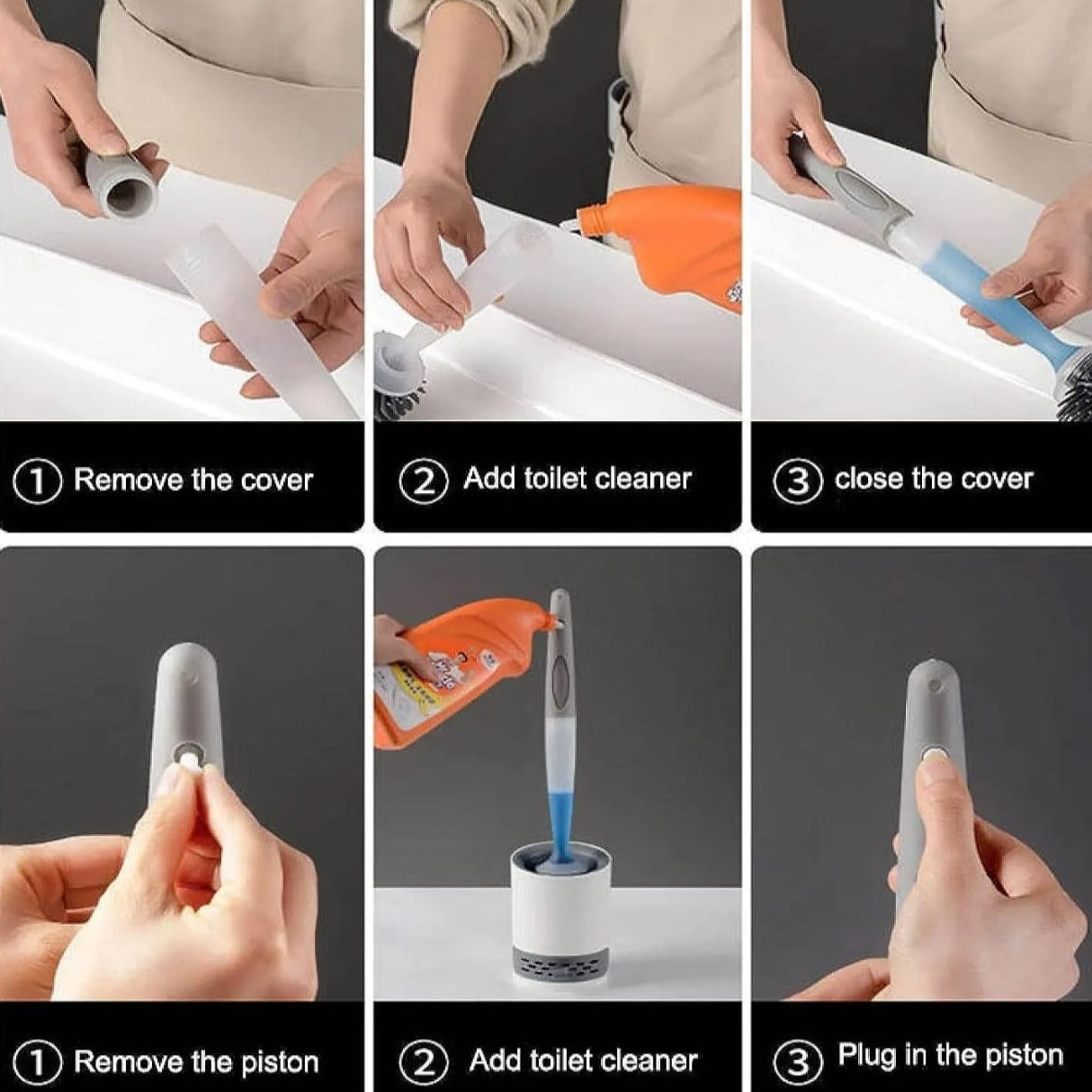 A Person is Refilling Detergent Refillable Toilet Cleaning Brush.