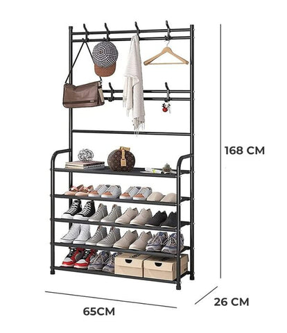 Shoe Rack Storage 5/8 Tiers Metal Tubes Shoe Shelf Organizer  Multifunctional Shoe Stand Easy Assembled Shoes Holder(5th Floor,Black)