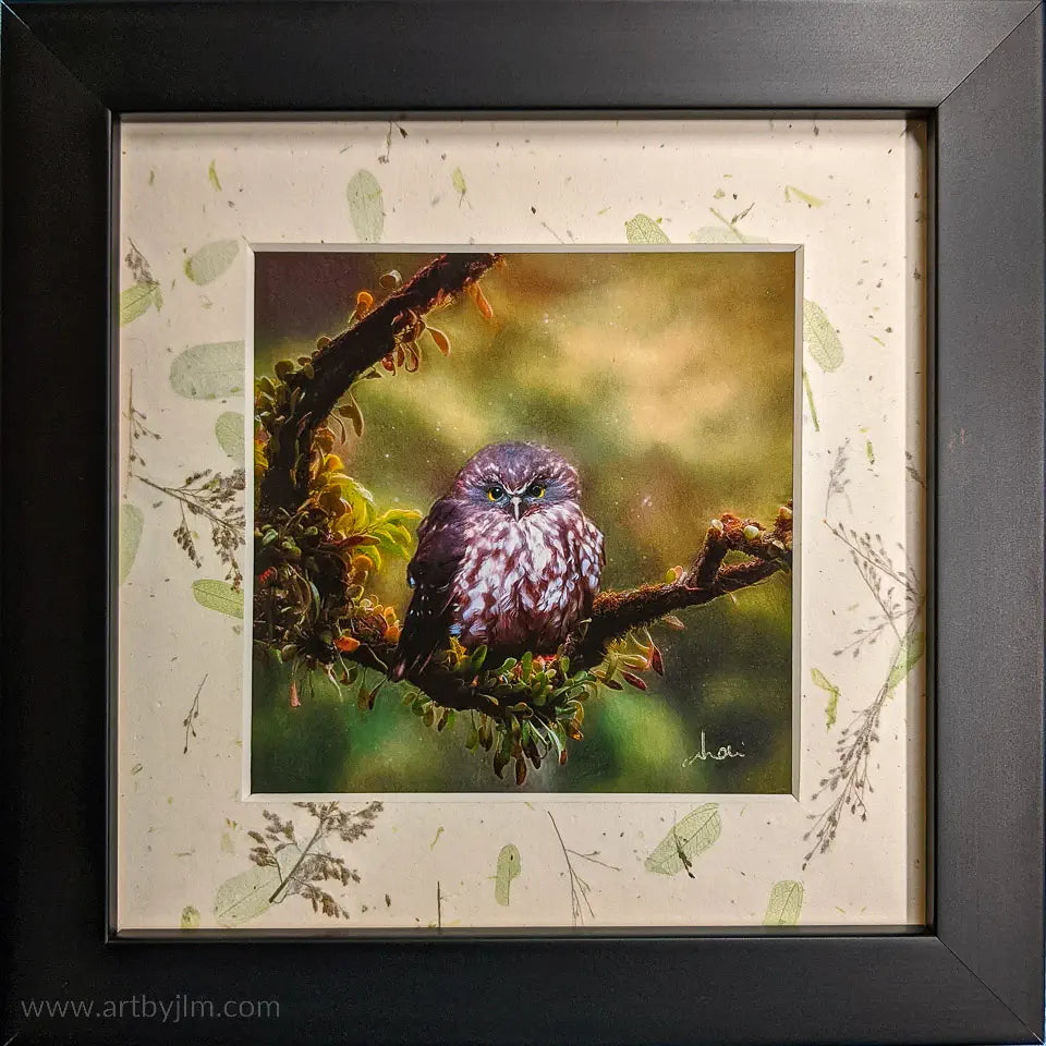 framed owl artwork