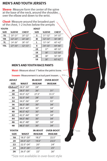 Youth Dirt Bike Gear Size Chart