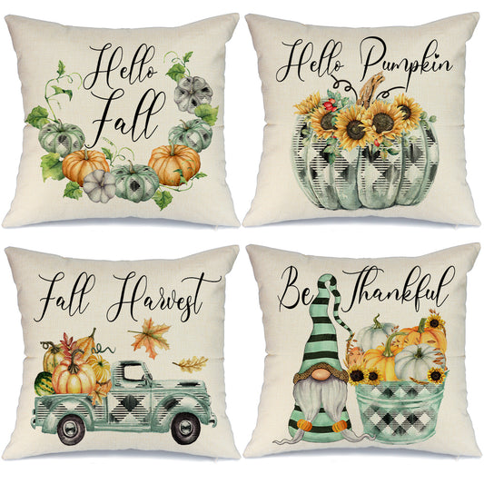 Fall Decor Pillow Covers 18x18 Set of 4 Pumpkin Truck Farmhouse Decorations  Fall Outdoor Pillow Covers Hello Fall Throw Cushion Case Fall Thanksgiving  Decorative Pillows for Couch Sofa 