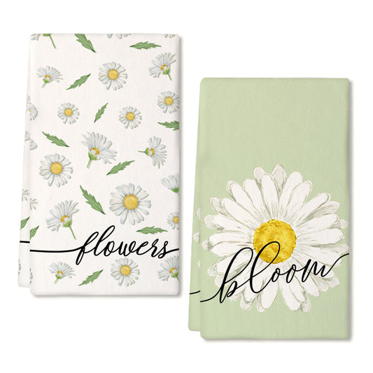 GEEORY Spring White Daisy Kitchen Dish Towels 18x26 Inch Ultra Absorbent  Bar Drying Cloth Hello Spring Hand TowelHome Decor Set of 2 GD001