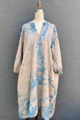 Beautiful organic linen dress with pockets worn open