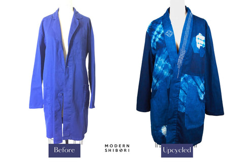 Before and after of upcycled jackets