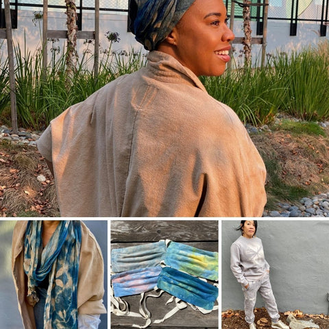 Photo collage of 2020. Photo shoot in Emeryville, walnut linen scarf, masks, Jenny in grey sweatsuit
