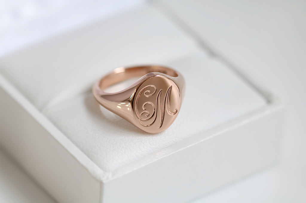 rose gold monogram signet ring