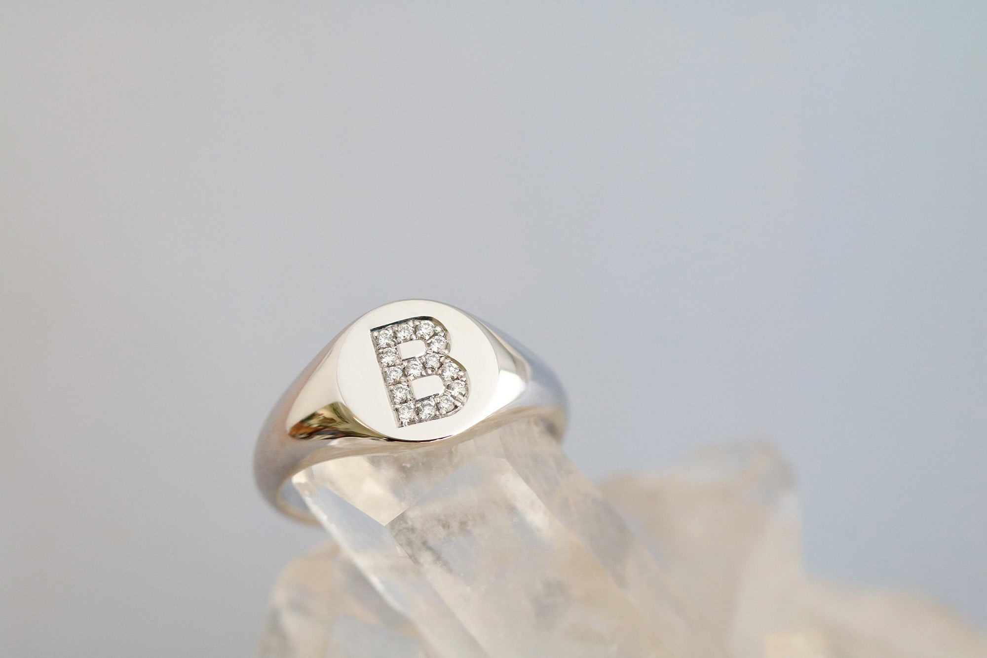 diamond B initial signet ring