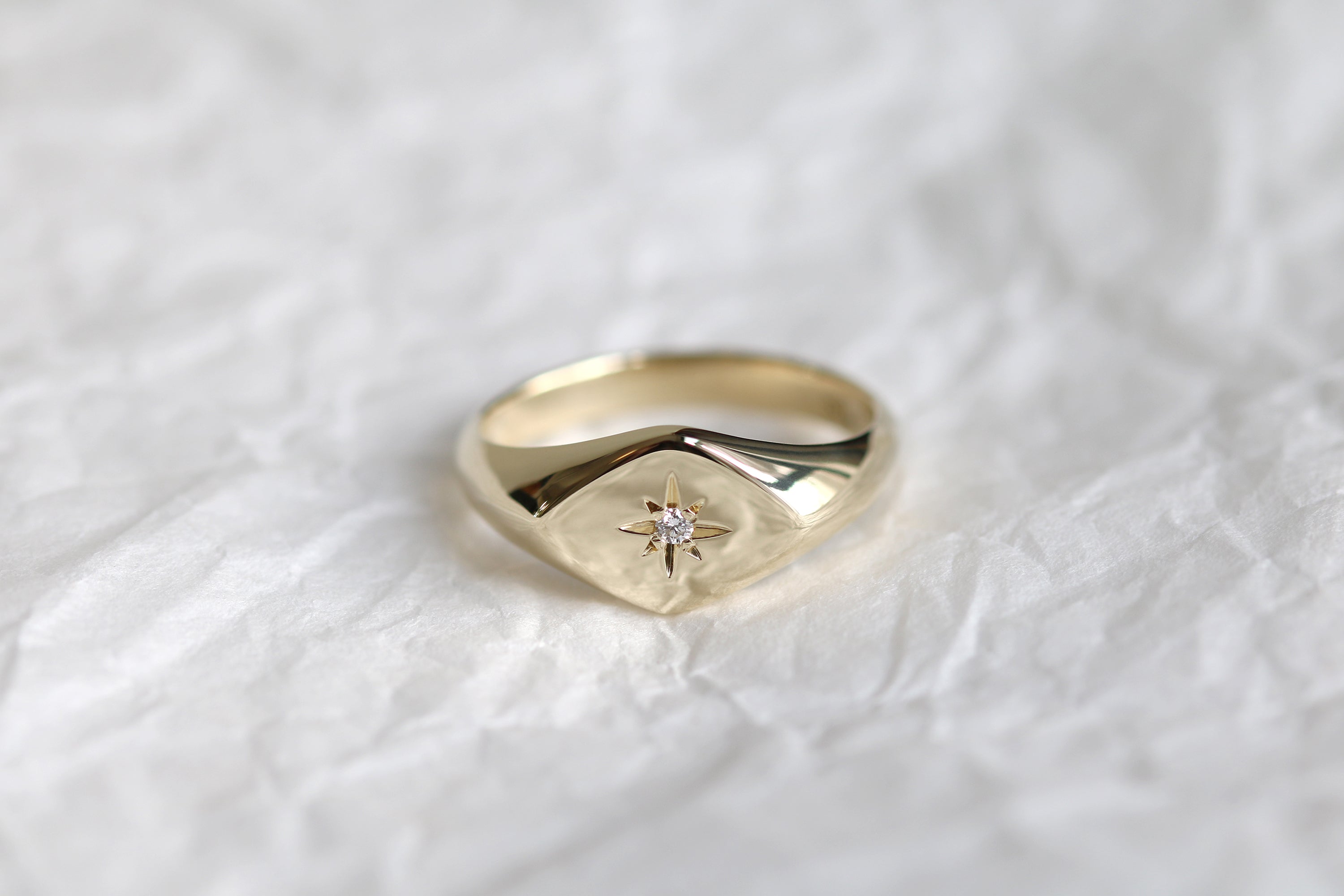 yellow gold signet ring with diamond