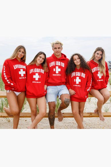Popularity Products Red Long Beach California Lifeguard Hoodie