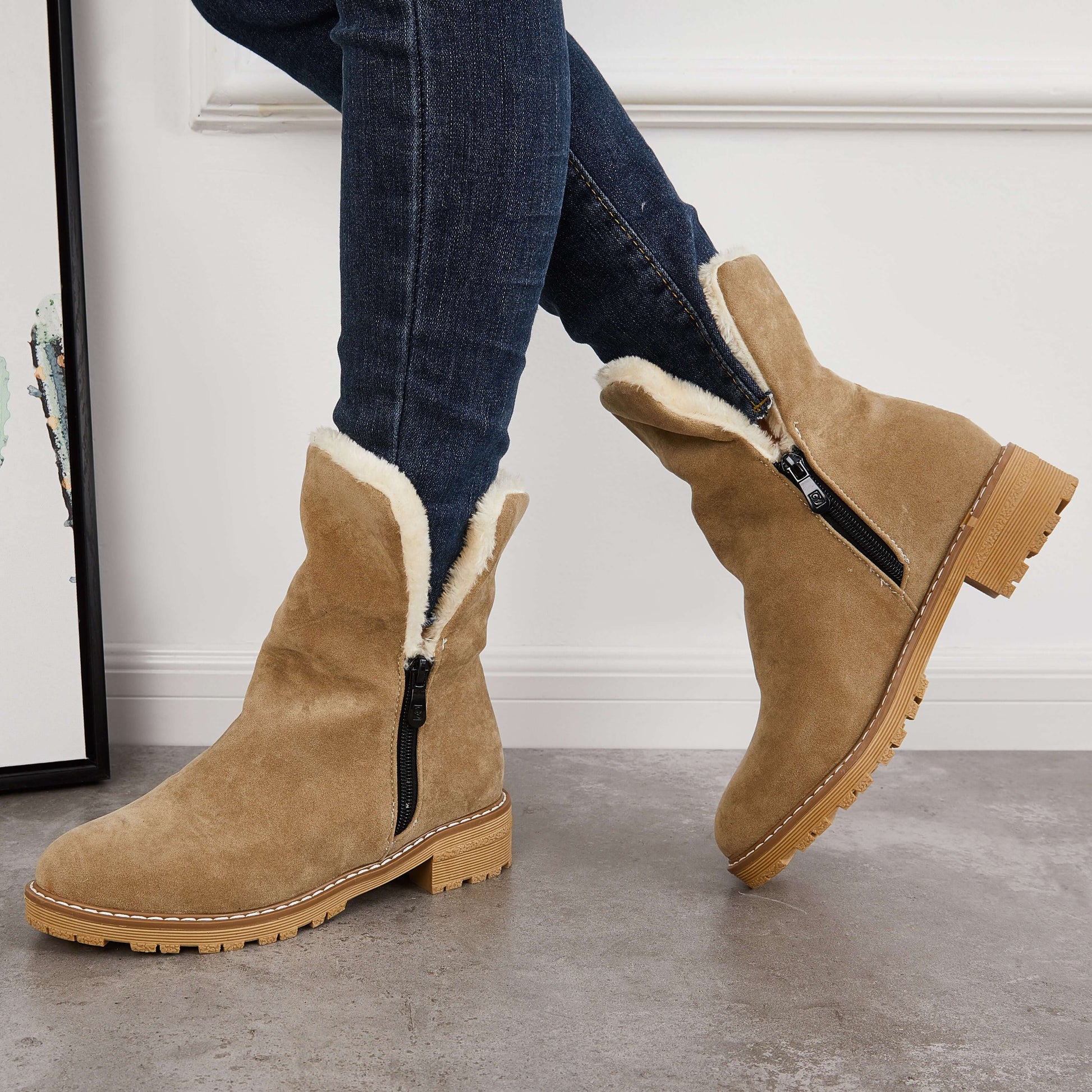 Warm Fur Lined Snow Boots Blow Heel Winter Ankle Booties – fatisia