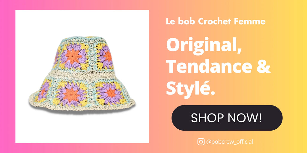 Acheter bob crochet pour femme en paille avec des fleurs violettes et rouge