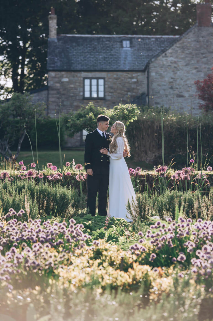 Bride and groom at Herb Garden Trevenna