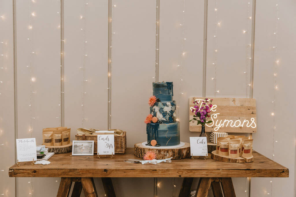 Cake Table with illuminated sign
