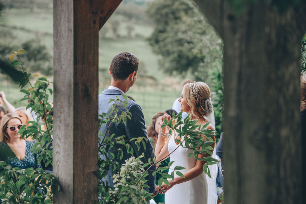 Couple during outside ceremony at Trevenna barns