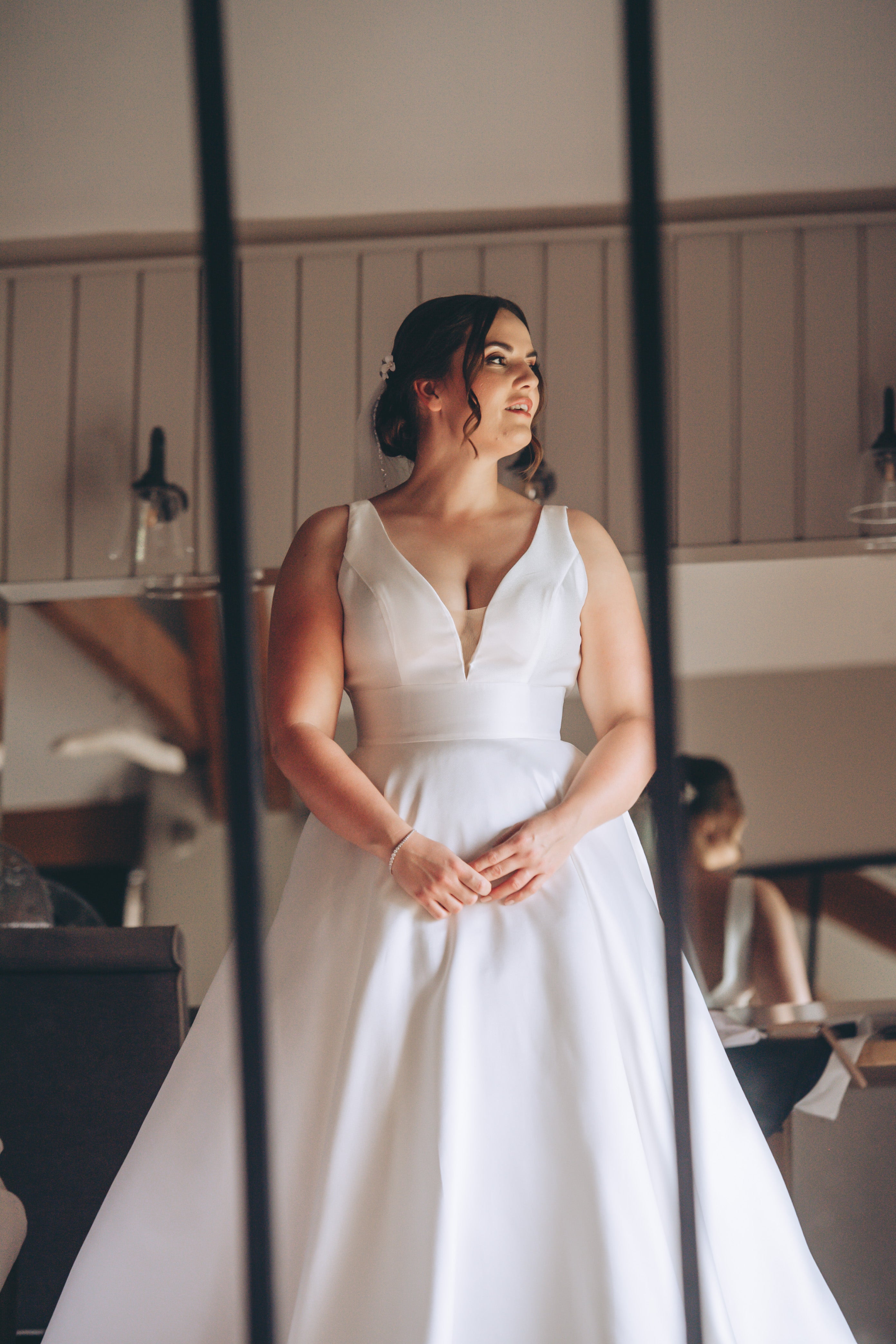 bride in her wedding dress for the first time