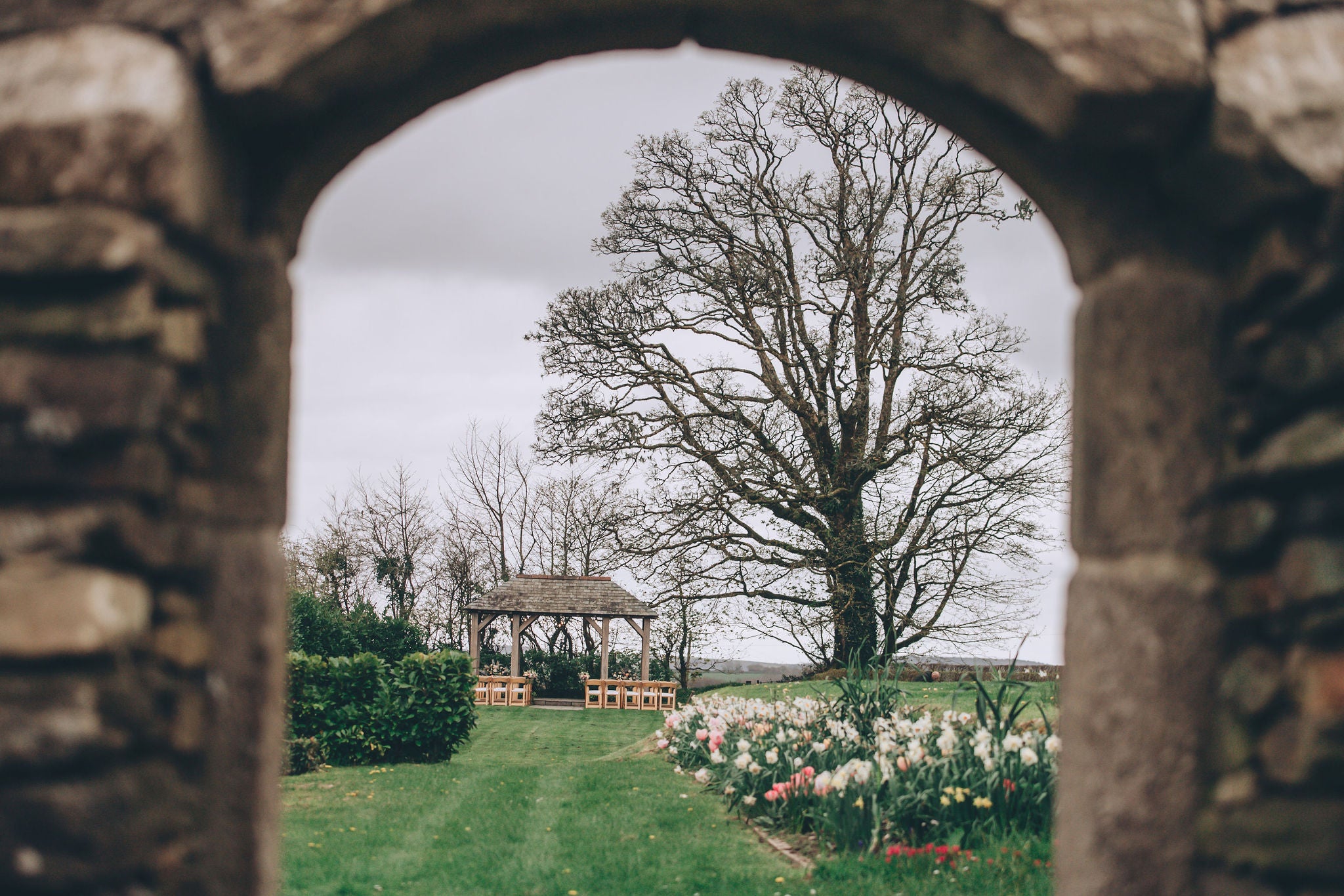 Wedding ceremony set up at Trevenna outside