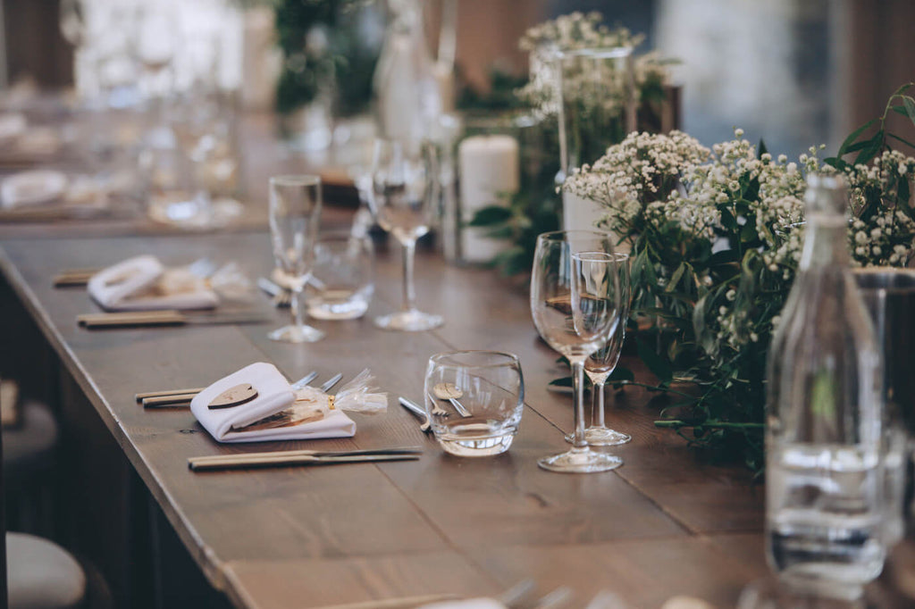 Trestle tables & florals wedding Trevenna