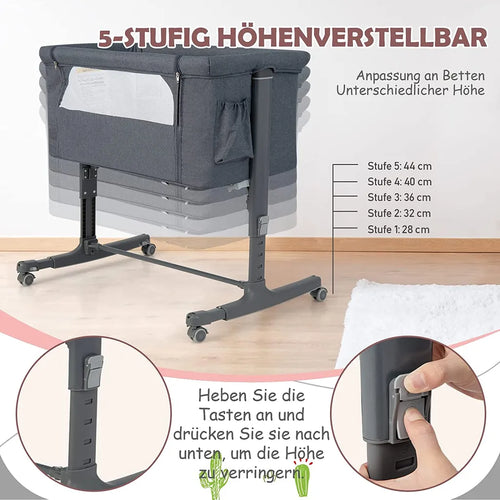 3-in-1 Baby Wiegje met 5-Standen Verstelbare Hoogte 10° Kanteling Draagbaar Wiegje voor Baby & Kind Grijs - 0188e64b-1743-4164-a1e6-ea6970220659_70d87fcd-fa44-400b-9354-b0df965aa008
