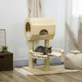 Paws kattenboom, kattenhuis, met bank, wasbare kussens, drie krabpalen, dennenhout, 59,5 x 59,5 x 92 cm - 03119304-3c03-4fff-b327-3ea2969a179e_43cd0c49-7ef0-42d0-a7eb-bec07f823cd5