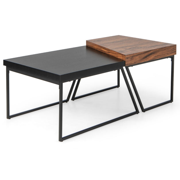 Set van 2 Salontafels – Stapelbaar – Metalen Poten – Trapeziumvormig – Zwart/Bruin - 111b97540213b10f6a5f2be4175b6b04e01ed8ef_937d120djpg_1