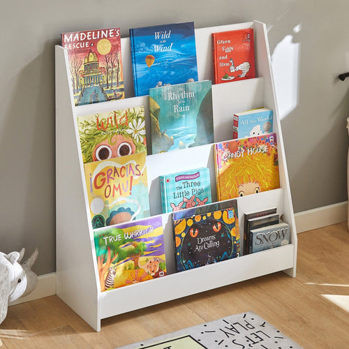 SoBuy Kinderboekenplank - 4 Opbergvakken - Wit - 80x30x88 cm - 1814fa95-550b-4363-b200-ad9e9ba255bb_a4804d31-d68c-4af9-b9d7-04b13368c216
