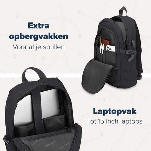 TRVLMORE Rugzak - 25L - 15,6 inch - Laptop Rugtas - Schooltas - Unisex - Spatwaterdicht - Levenslange Garantie - Zwart - 1d7d53a7-0bb5-4997-b28b-e743dbb60810