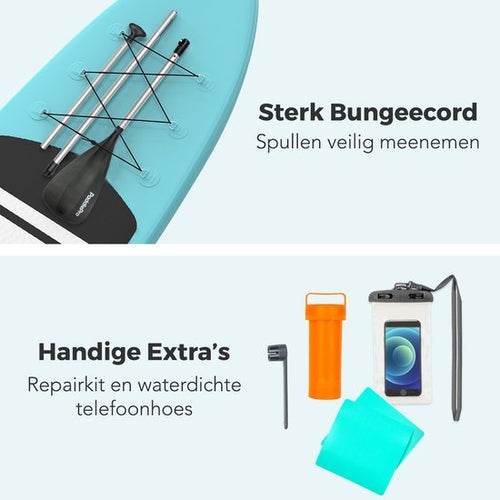 LifeGoods SUP Board - Opblaasbaar Paddle Board - Complete Set - Max. 135KG - 320x81cm - Mintgroen/Zwart - 1e2e86e8-de12-4d2f-bf45-d84f78c1ea08_35e540f8-2e5c-4874-abdf-908b714c009d