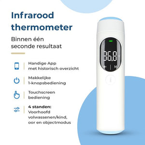 Infrarood Oorthermometer Volwassenen, Kinderen en Baby’s Digitaal - Koortsthermometer Voorhoofd - Incl. App - 1fc30ca0a3bc4aceae4844d1a9beb903e1f1e433_Enriched_product_image