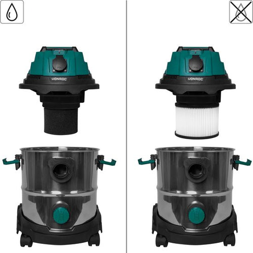 VONROC Nat- en droogzuiger / Stofzuiger - 1400W – Inschakelautomaat - Blaasfunctie – 20L RVS tank – 3m slang - 6m stroomkabel - 23916785fb5e0f68ac73fff9e5551aae18e59c4b_Enriched_product_image
