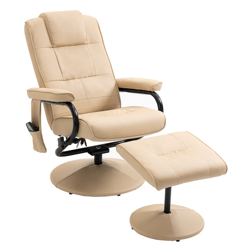 HOMdotCOM Massagestoel incl. krukje tv-stoel relaxstoel kunstleer crèmewit - 249c4c3e-b7ed-4fd3-a9da-86b6cdb8a05c