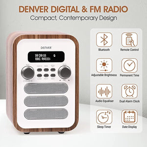 Denver DAB Radio - Retro Radio - Bluetooth - DAB+/ FM Radio - DAB48W - 2597f355-d8ee-4f07-a915-4ac9858719db