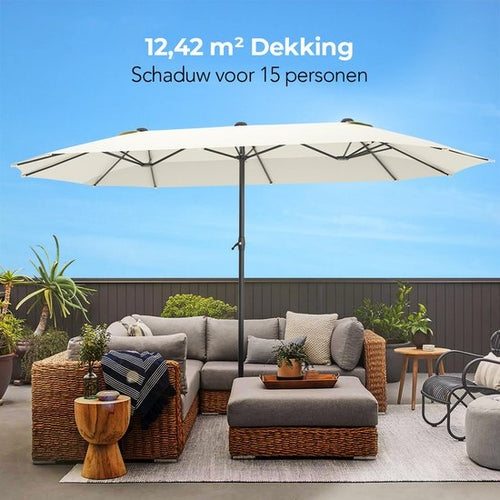 LifeGoods Dubbele Parasol - 270x460cm - tot 15 Personen - Waterdicht - met Hoes - Crème - 29a60c4a-cbe8-471d-99d4-3a431885ed7f_335849b2-7a91-47b2-9ef0-10f626220ca0