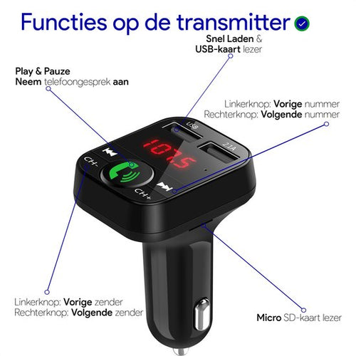 WADU Bluetooth FM Transmitter - Bluetooth ontvanger voor in de auto - USB - Handsfree carkit - 2c587c913c9ff9110286c2ff0c7c27934b01a31a_Enriched_product_image