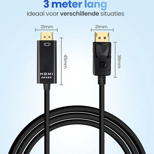 Garpex® DisplayPort naar HDMI Kabel - 4K 60Hz Ultra HD - 3 meter - 2df075f3cca564f3e072202ac50d02b269e98b48_Enriched_product_image