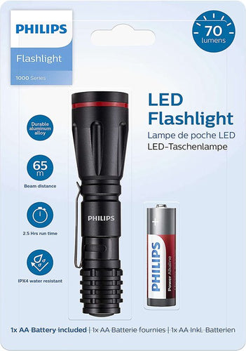 Philips Zaklamp - SFL1001P/10 - LED-zaklamp - Incl. 2 AA-Batterijen - 160 lumen - Zwart - IPX4 Waterdicht - Draagbare Lamp - 30c2b9b52255ba4608536fe4e7e76b3940e0b7da_Enriched_product_image