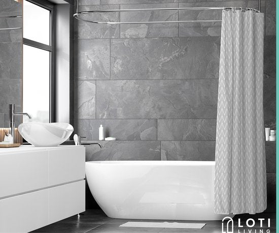 Loti Living Douchegordijn Anti Schimmel – Grijs Patroon - Inclusief ringen – Waterdicht - Polyester - Douchegordijn 180x200 cm - 339f74465dffce7f096bac1bc7e6ccdcb451ff0f_Enriched_product_image_87254fcb-ef3e-4b1c-90be-860769740b74